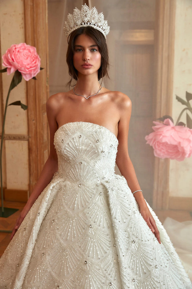 Embroidered Princess Ball Gown Off-White Wedding Dress Online