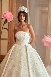 Embroidered Princess Ball Gown Off-White Wedding Dress