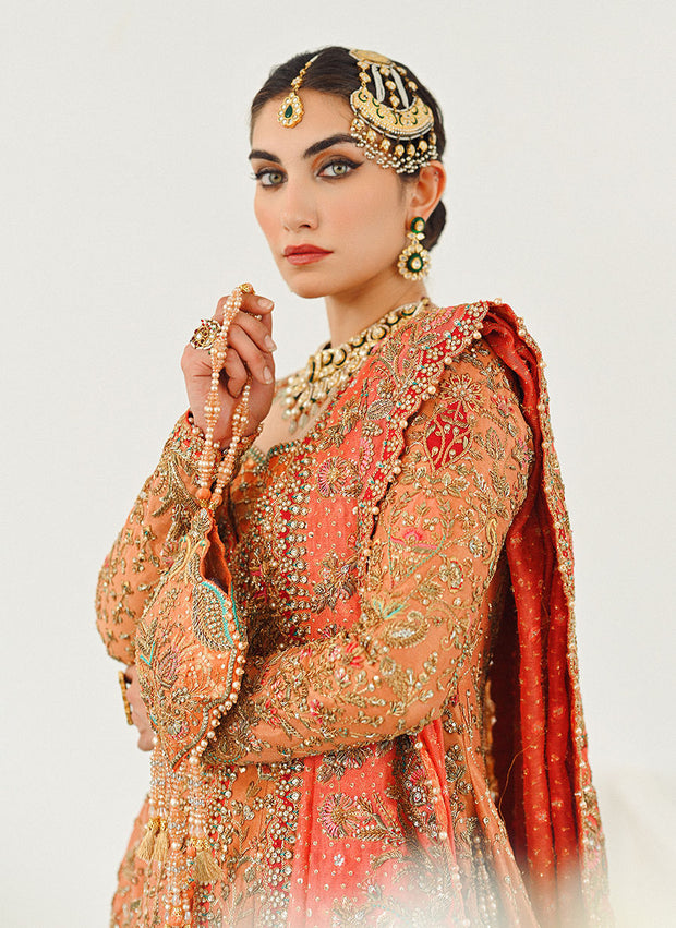 Farshi Lehenga Frock and Dupatta Pakistani Bridal Dress