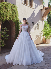 Floral Design Bridal gown with Embroidered Pearl and Shimmering Crystals