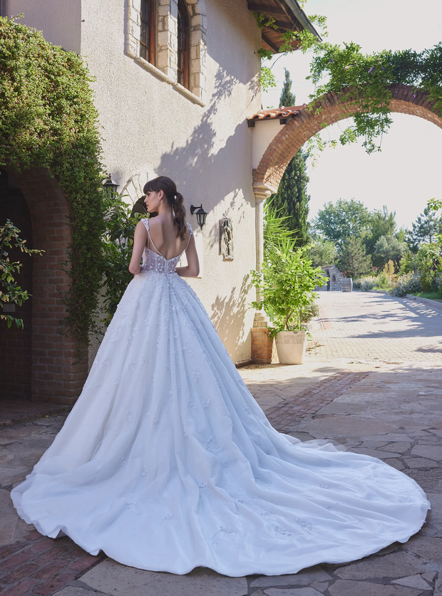 Floral Design Bridal gown with Pearl and Shimmering Crystals