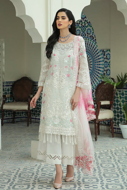 Floral White Embroidered Pakistani Salwar Kameez Suit – Nameera by Farooq