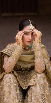 Gold Gharara Kameez Dupatta Pakistani Wedding Dress