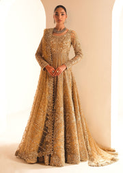 Gold Pakistani Bridal Dress in Gown and Lehenga Style Online