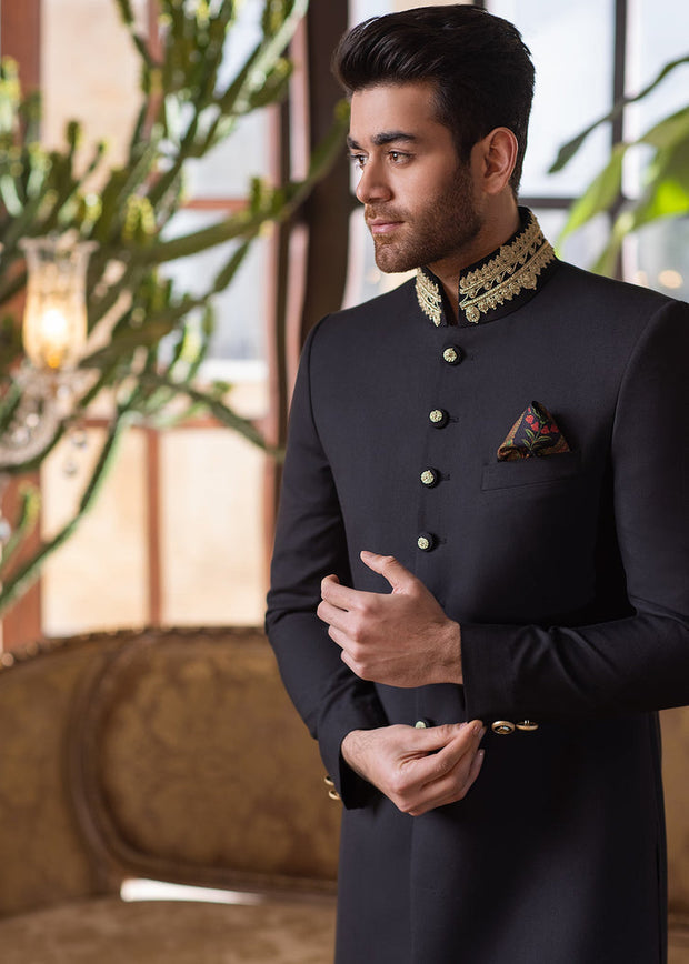 Gold Sequins Thread Marori Embellished Pakistani Groom Dress