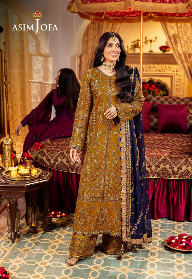 Gold Shade Embroidered Twisted Silk Unstitched Pakistani Party Dress