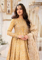 Golden Embroidered Pakistani Wedding Pishwas Crushed Gharara