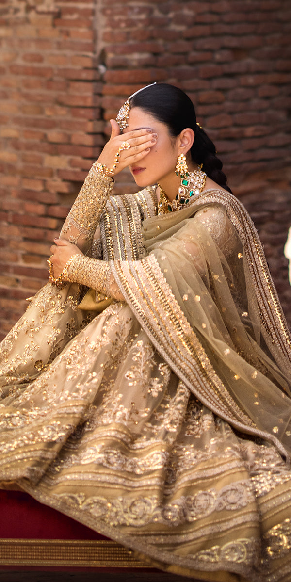 Golden Gharara Kameez Pakistani Wedding Dress