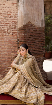 Golden Gharara Kameez and Dupatta Pakistani Wedding Dress