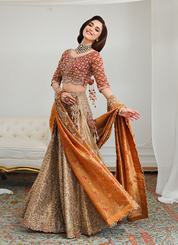 Golden Lehenga and Red Choli Pakistani Bridal Dress