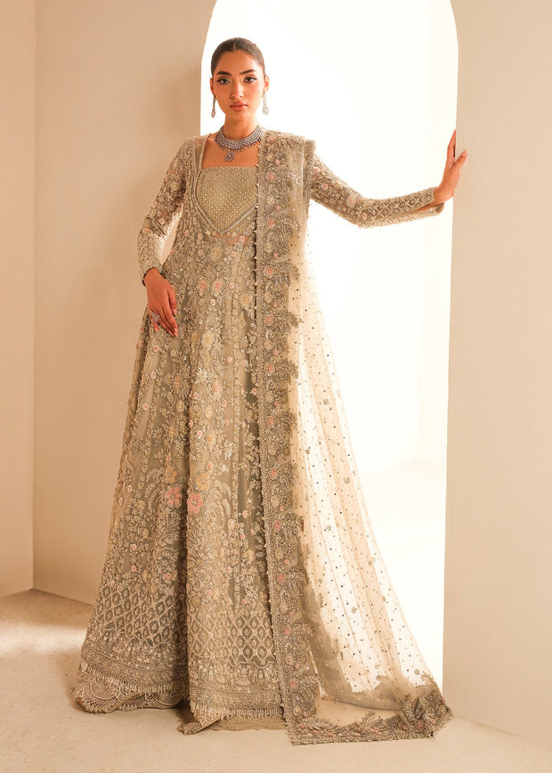 Gown Lehenga Style Silver Grey Pakistani Bridal Dress