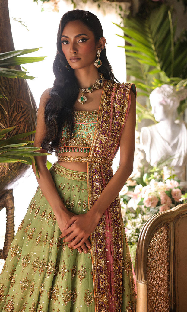 Green Lehenga and Turquoise Choli Indian Bridal Dress Online