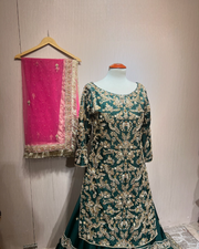 Green Pakistani Bridal Dress in Kameez Lehenga Style Online