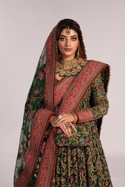 Green Pakistani Mehndi Dress in Pishwas Frock Style Online