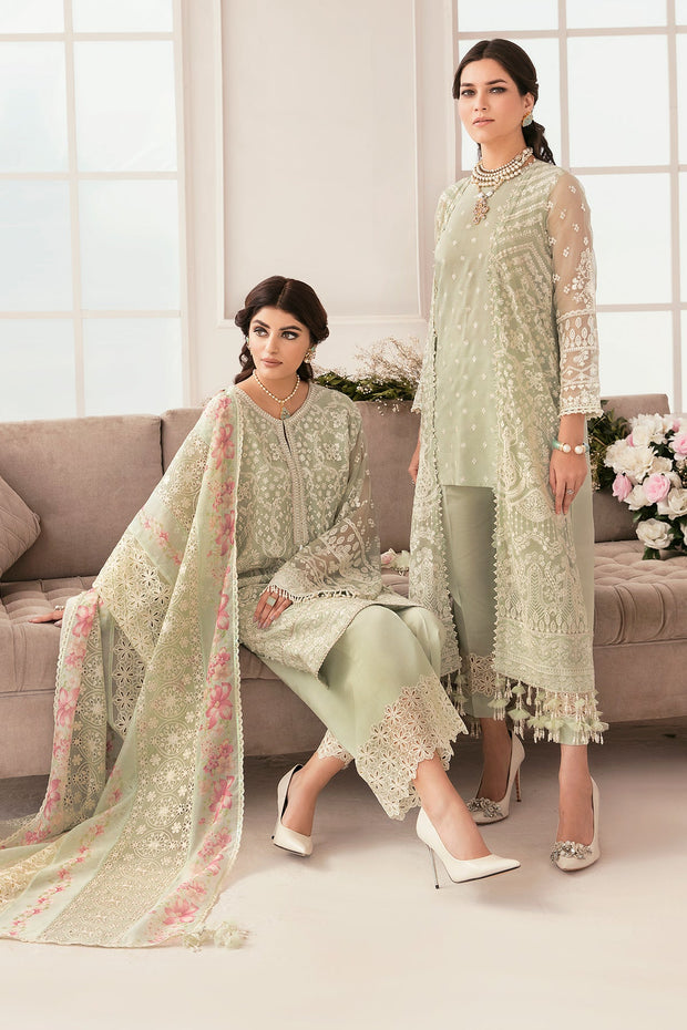 Green Pakistani Party Dress in Chiffon