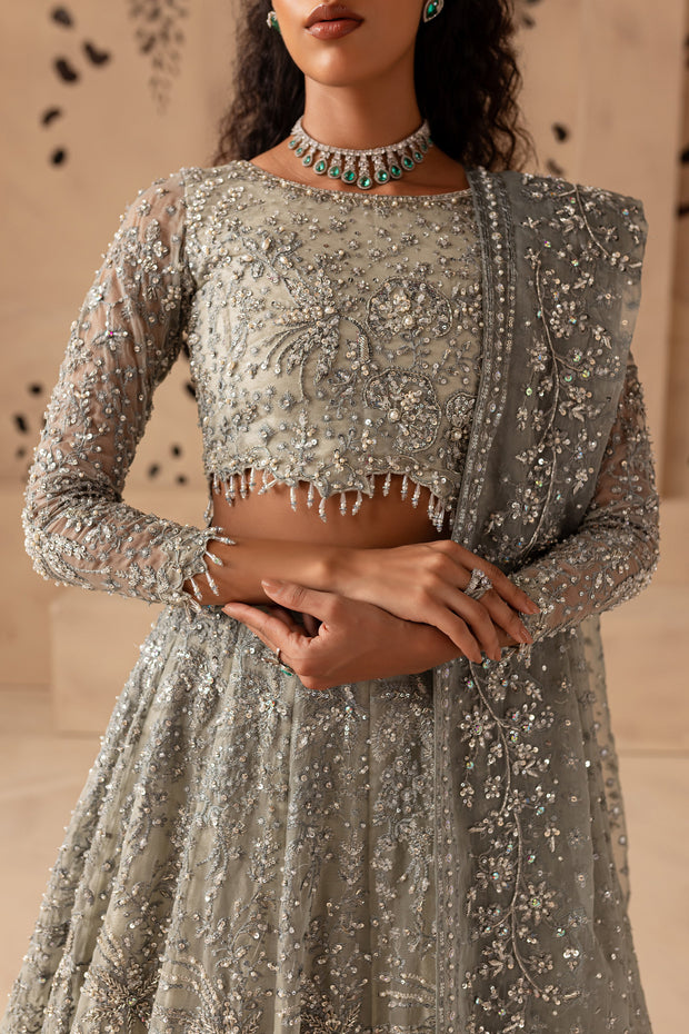 Grey Organza Lehenga Choli Pakistani Bridal Dress