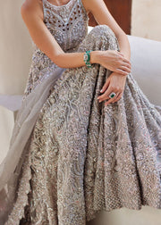 Grey Royal Pakistani Bridal Gown and Dupatta Wedding Dress