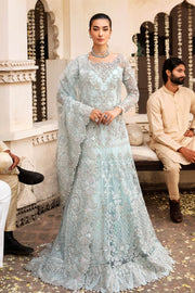 Heavily Embellished Aqua Blue Pakistani Party Dress in Pishwas Style