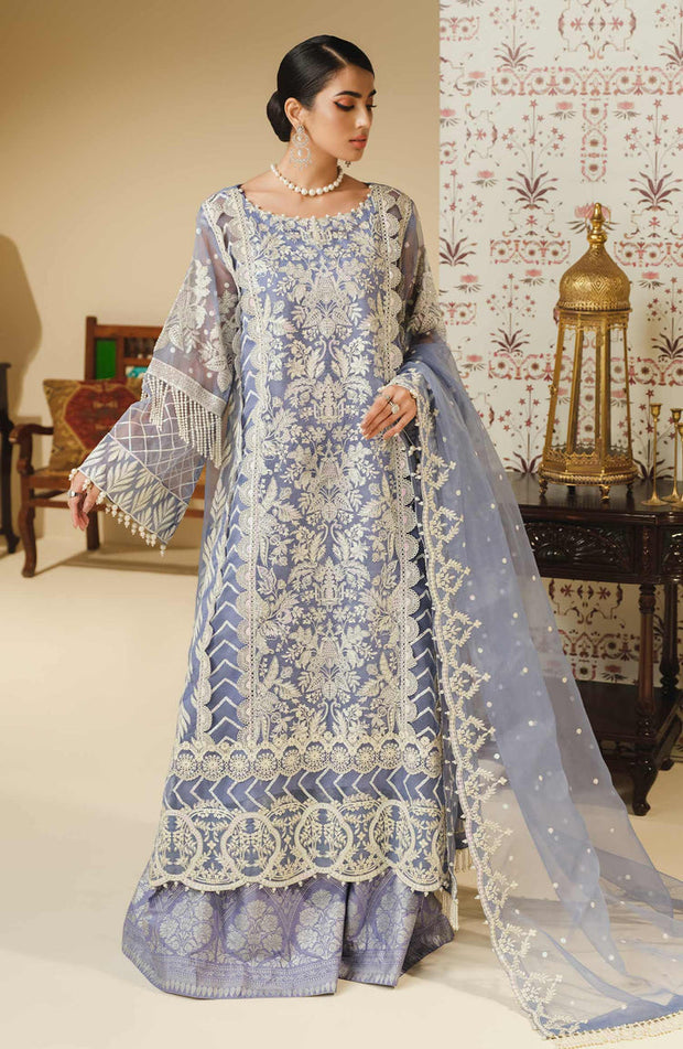 Heavily Embellished Grey Pakistani Long Kameez Sharara Wedding Dress