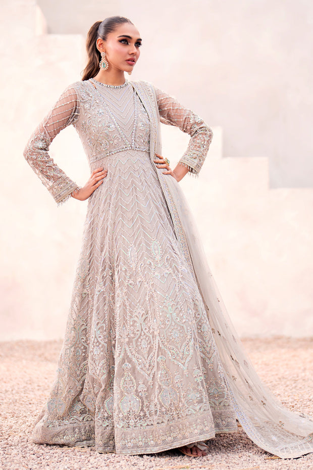 Heavily Embellished Grey Shade Pakistani Wedding Dress in Gown Style