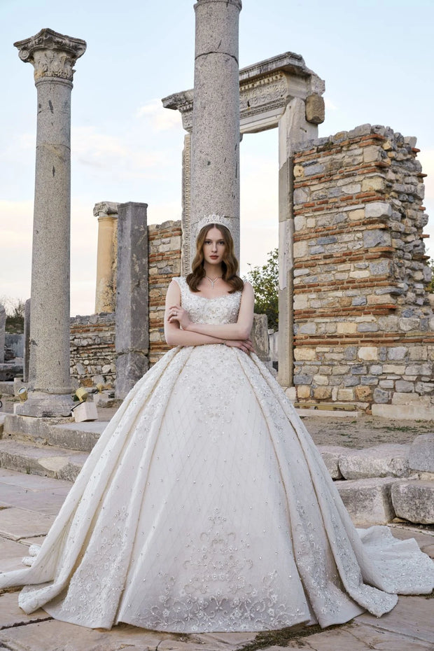 Heavily Embellished Ivory Bridal Gown Wedding Dress