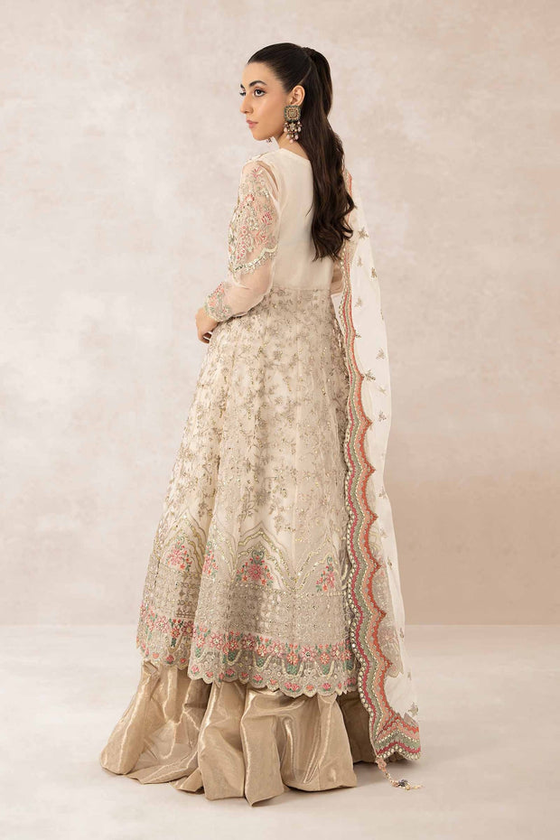 Heavily Embellished Pakistani Party Wear in Ivory Frock Style