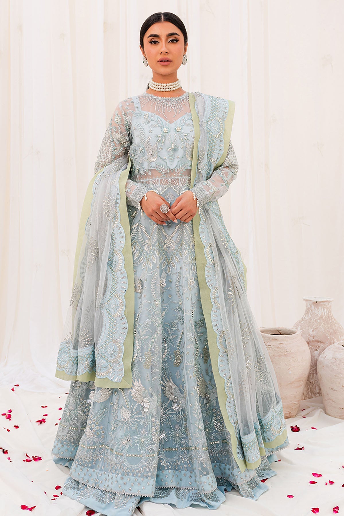 Embellished Pakistani Wedding Dress Ferozi Gown Sharara – Nameera by Farooq