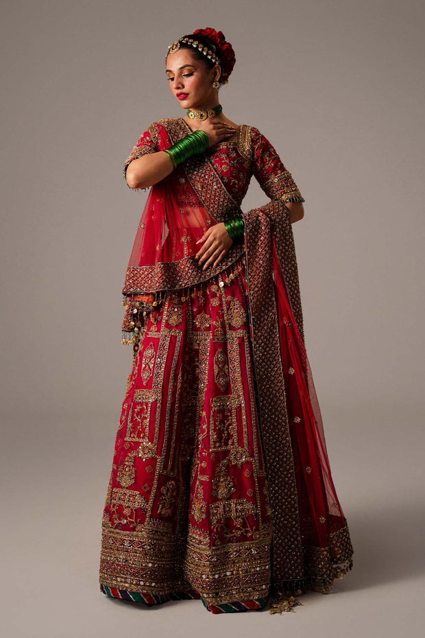 Hot Pink Lehenga Choli and Dupatta Pakistani Bridal Dress