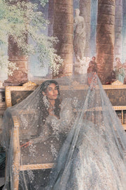 Ice Blue Pakistani Bridal Dress in Gown Veil Style