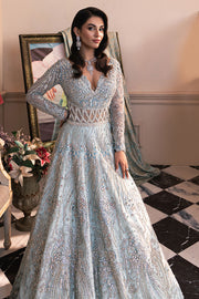 Ice Blue Pakistani Bridal Dress in Gown and Veil Style