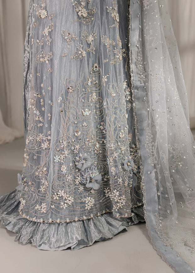 Ice Blue Shade Heavy Embroidered Sharara Pakistani Wedding Dress