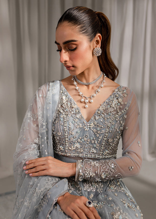 Ice Blue Shade Heavy Embroidered Shirt Pakistani Wedding Dress