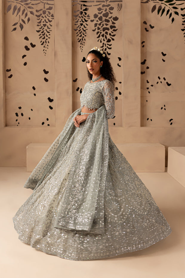 Ice Grey Organza Lehenga Choli Pakistani Bridal Dress Online