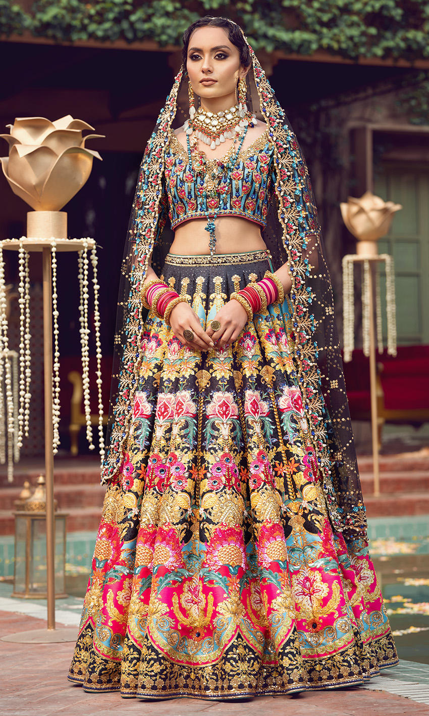 Indian Bridal Dress in Royal Black Lehenga Choli Style – Nameera by Farooq