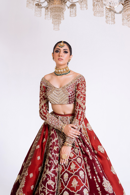 Indian Bridal Dress in Royal Lehenga and Choli Style – Nameera by Farooq