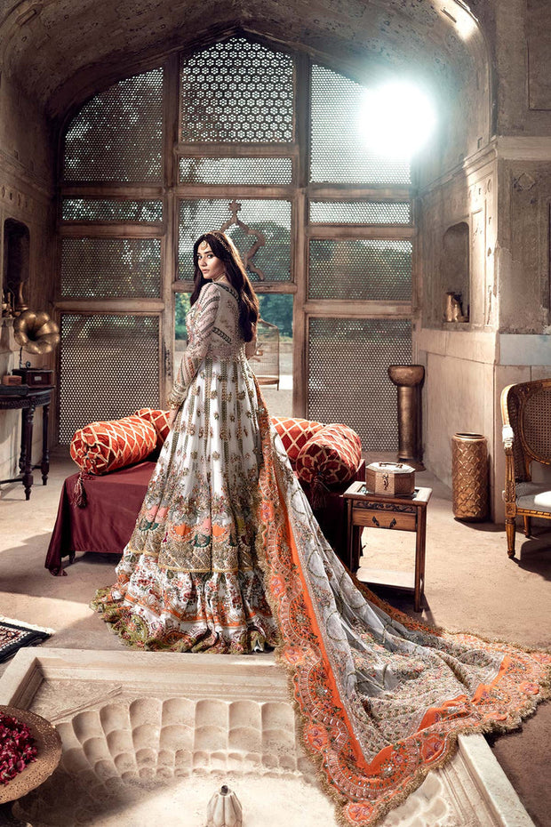 Ivory Embroidered Pakistani Bridal Dress Pishwas Farshi Lehenga