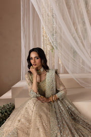 Ivory Gold Pishwas Frock Dupatta Pakistani Bridal Dress