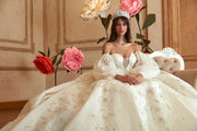 Latest Crystal Embellished Off-White Wedding Gown Bridal Dress