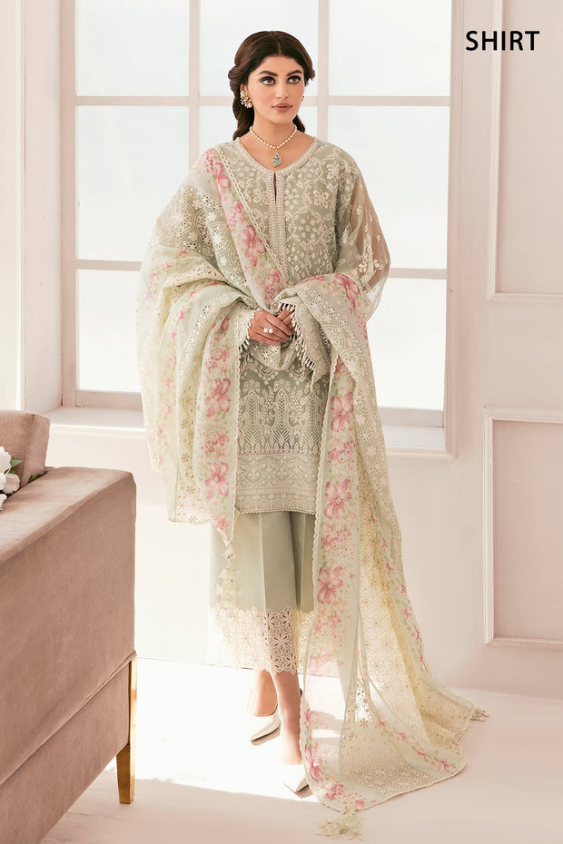 Latest Embroidered Green Pakistani Party Dress in Chiffon