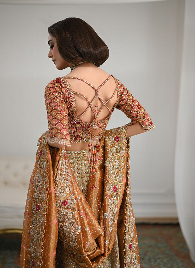 Latest Golden Lehenga and Red Choli Pakistani Bridal Dress