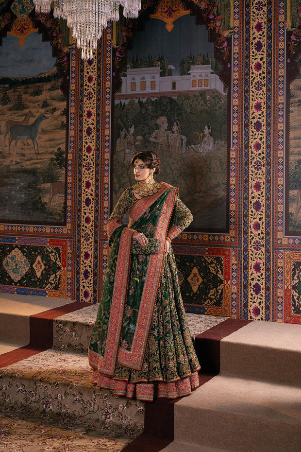 Latest Green Pakistani Mehndi Dress in Pishwas Frock Style