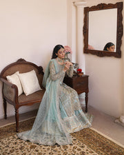 Latest Ice Blue Kameez Sharara Style Pakistani Wedding Dress