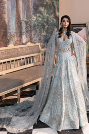 Latest Ice Blue Pakistani Bridal Dress in Gown and Veil Style