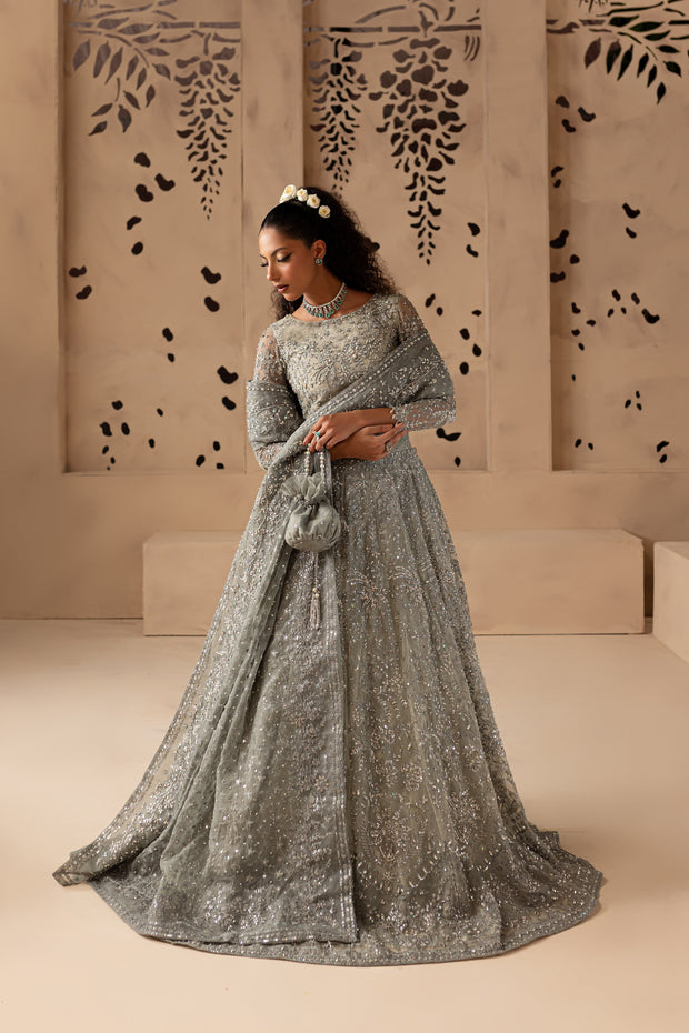 Latest Ice Grey Organza Lehenga Choli Pakistani Bridal Dress