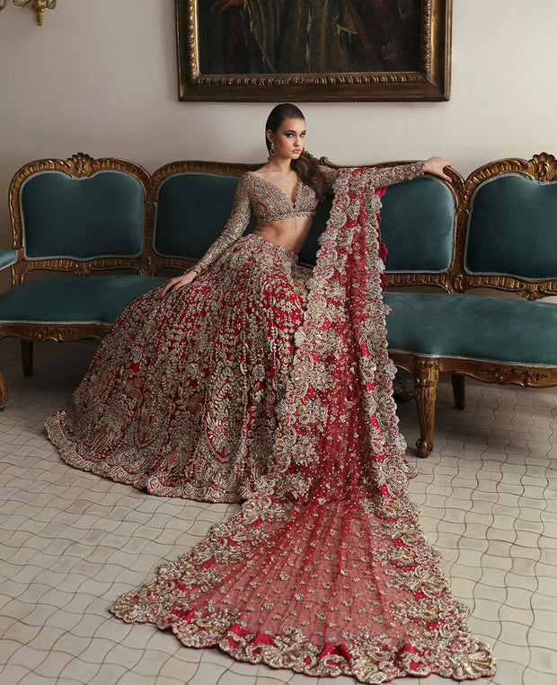 Latest Indian Bridal Dress in Red Choli Dupatta Lehenga Style