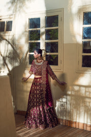 Latest Maroon Choli Lehenga Dupatta Pakistani Bridal Dress