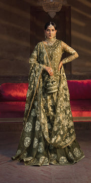 Latest Mehndi Green Sharara Kameez Pakistani Wedding Dress