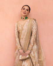 Latest Off-White Pishwas Frock Style Pakistani Wedding Dress