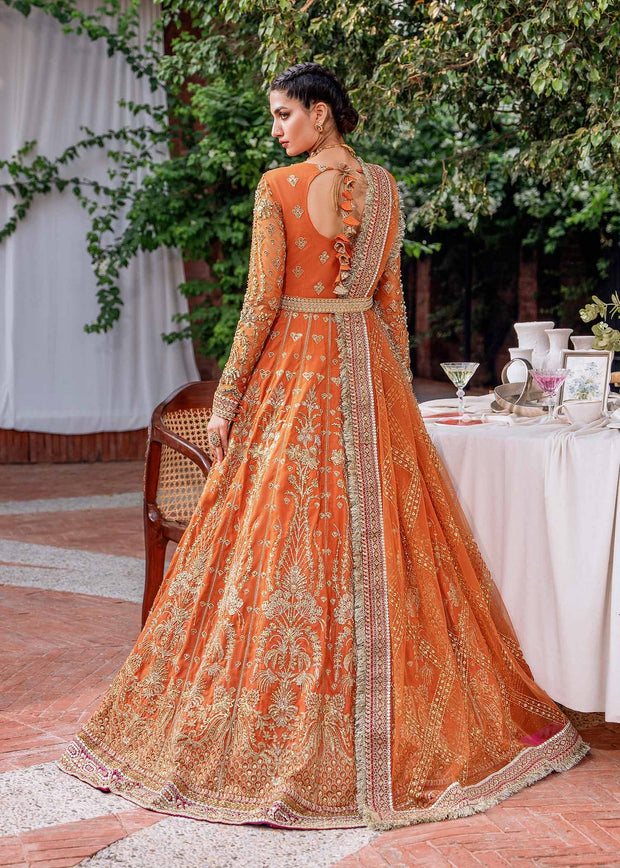 Latest Orange Pakistani Party Dress in Pishwas Dupatta Style