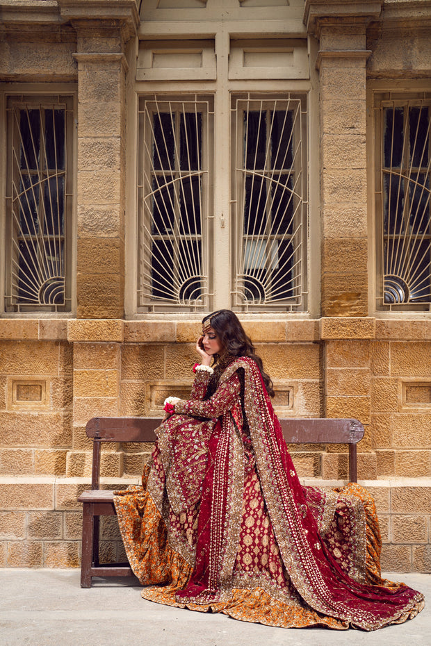 Latest Pakistani Bridal Dress in Farshi Lehenga Kameez Style